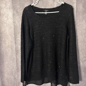 Women's Black Sequin Sparkle Round Neck Sweater Alfani Size Large NWT $80‎